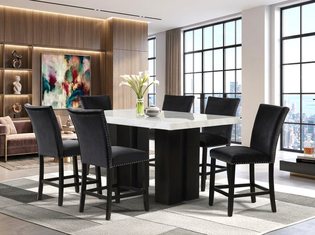 2220 Black - (FAUX MARBLE) Counter Height Table + 6 Chair Set