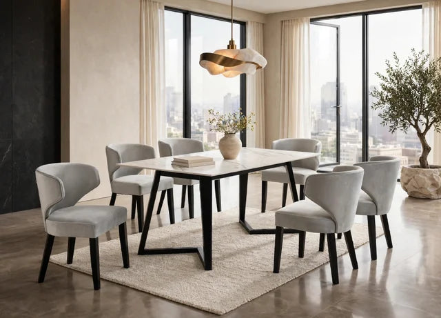 Hamilton WHITE Silver Dining Table + 6 Chair Set