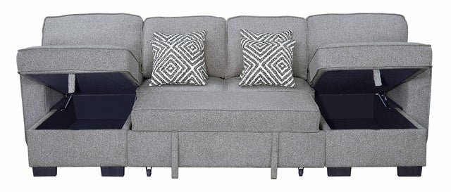 Sahara Gray - Double Storage Chaise Sectional w/ Drop Down Cupholders