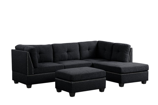 Sienna Boucle Black Sectional + Ottoman Set **NEW ARRIVAL**