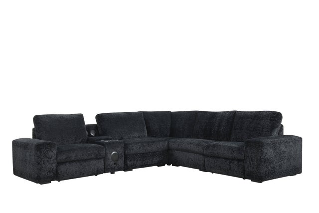 Amelia Black Power Reclining Sectional (w/ Bluetooth Speakers)