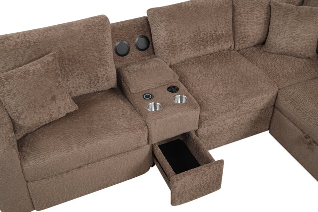 Hunter Mocha Sectional (W/ Bluetooth Speaker & Pull-Out Bed) **NEW ARRIVAL**