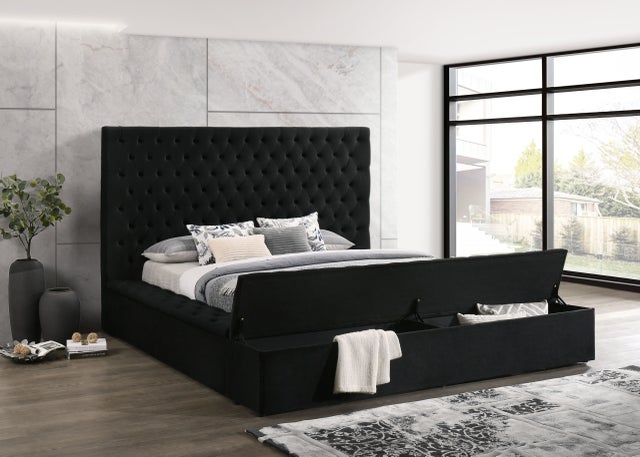 Paris Black Platform Bed Queen, King
