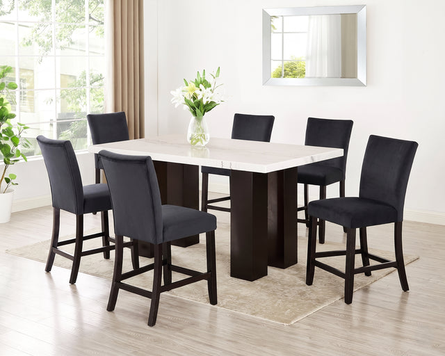 Finley Black - (GENUINE MARBLE) Counter Height Table & 6 Chairs