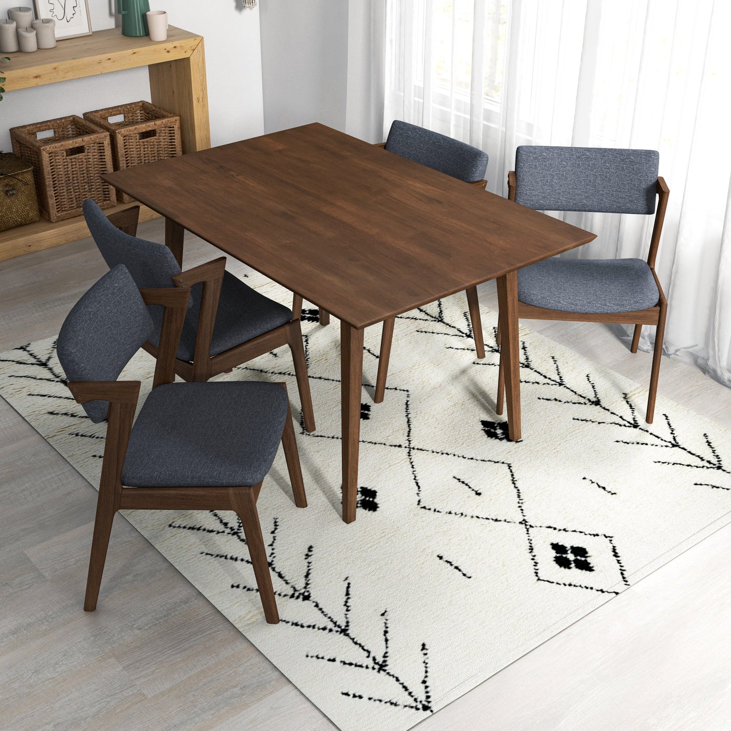 Adira (Small - Walnut) Dining Set with 4 Ricco (Dark Grey) Dining Chairs
