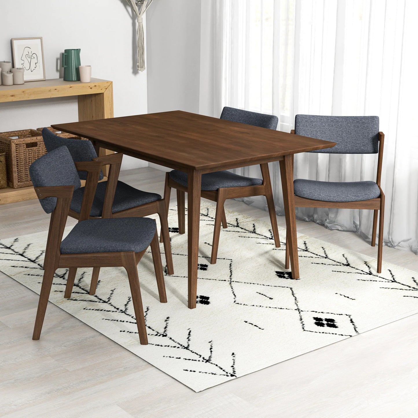 Adira (Small - Walnut) Dining Set with 4 Ricco (Dark Grey) Dining Chairs
