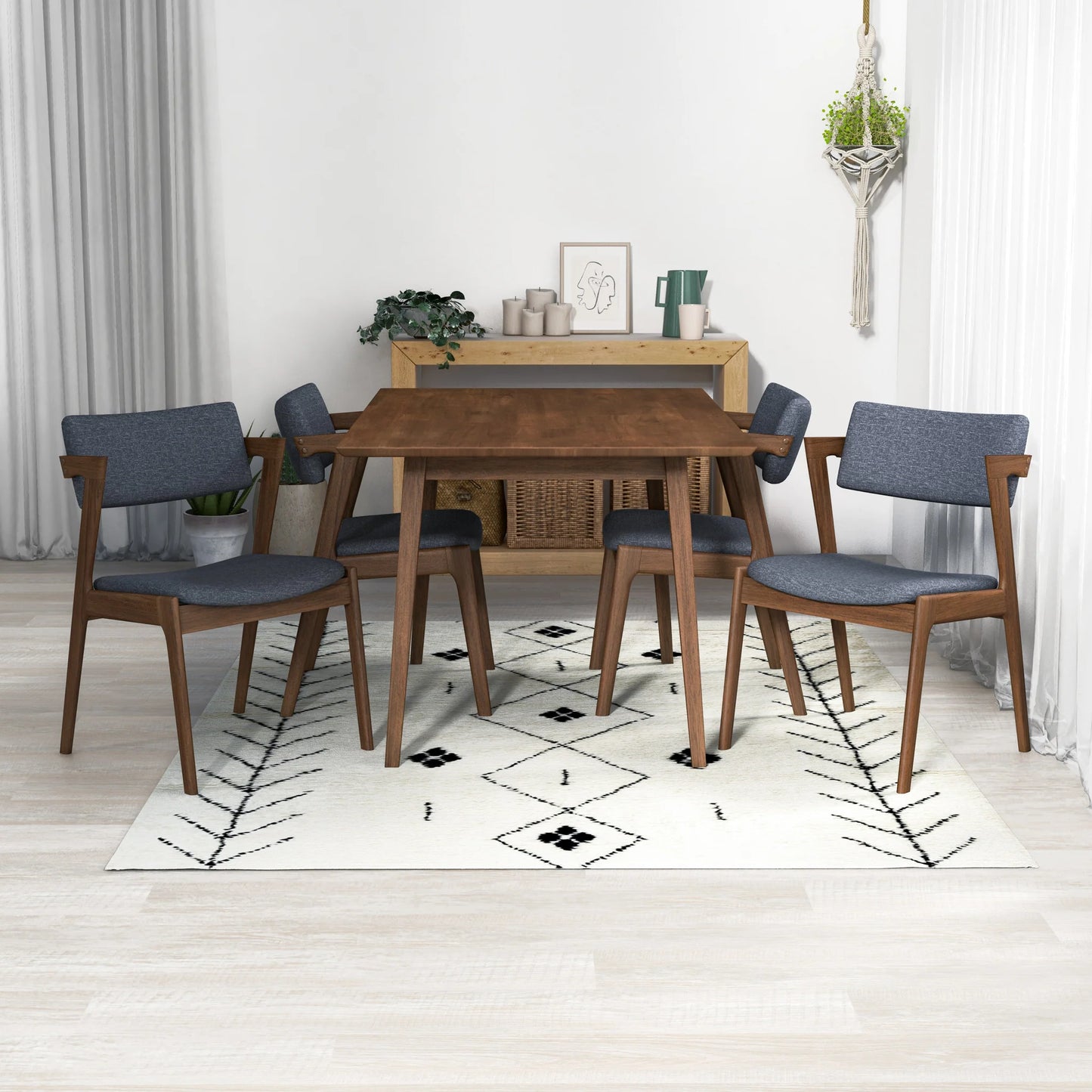 Adira (Small - Walnut) Dining Set with 4 Ricco (Dark Grey) Dining Chairs