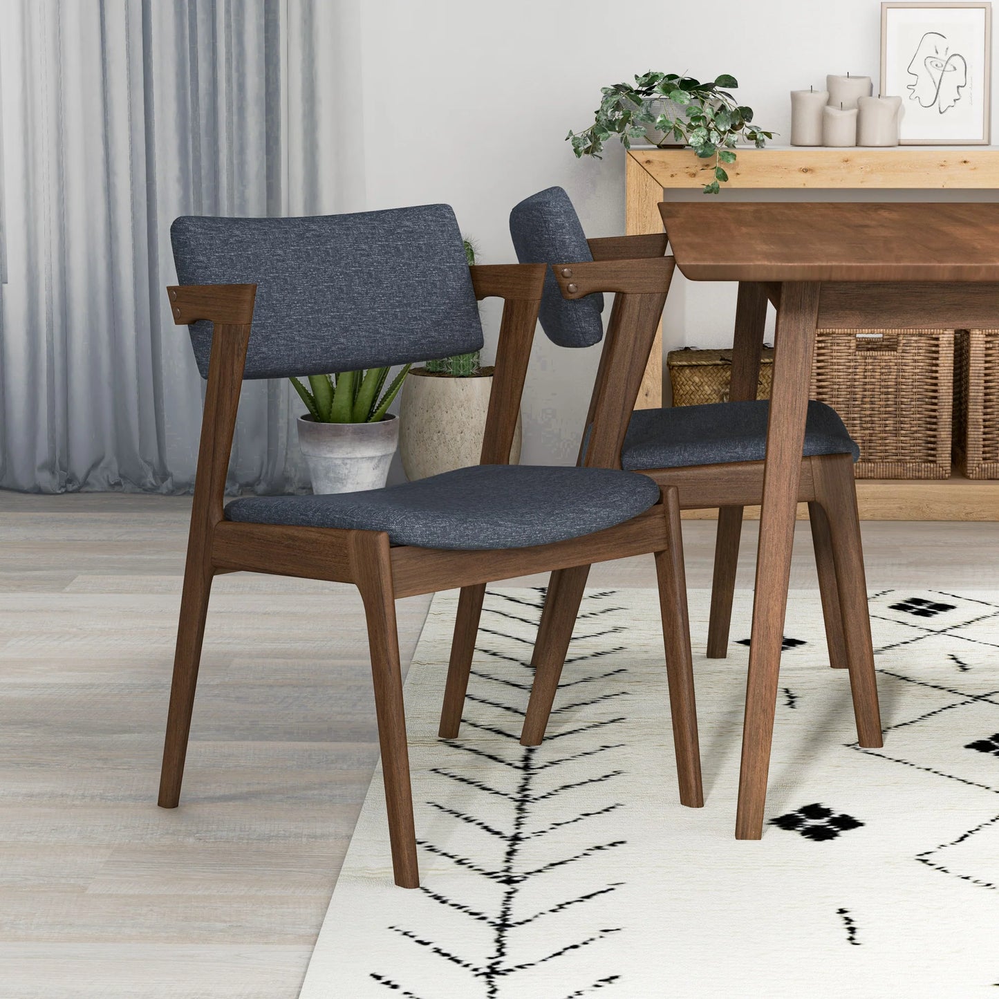 Adira (Small - Walnut) Dining Set with 4 Ricco (Dark Grey) Dining Chairs