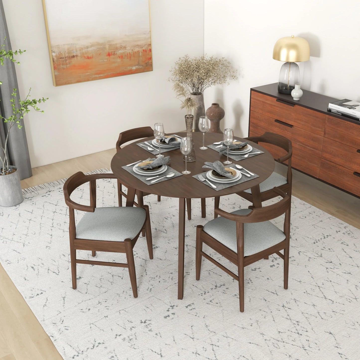 Aliana Dining Set with 4 Zola Gray Chairs (Walnut)
