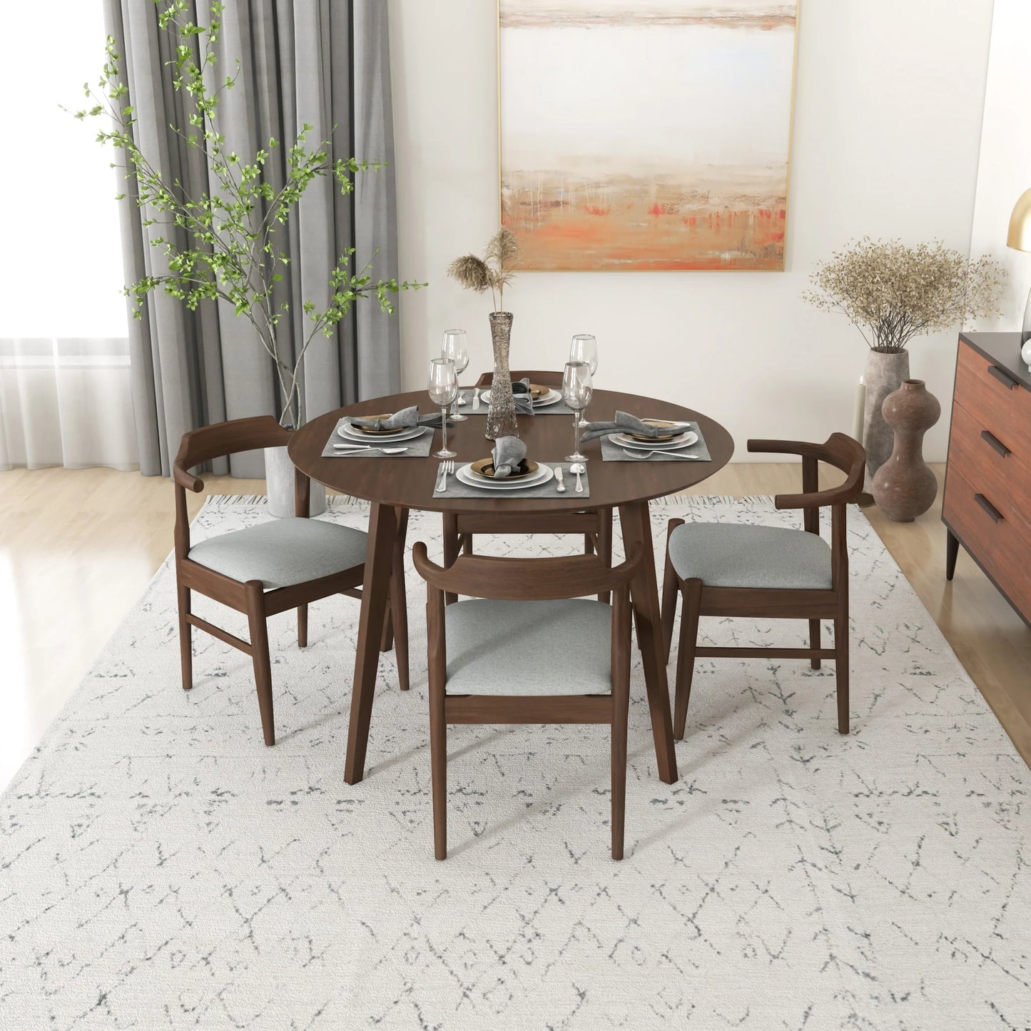 Aliana Dining Set with 4 Zola Gray Chairs (Walnut)