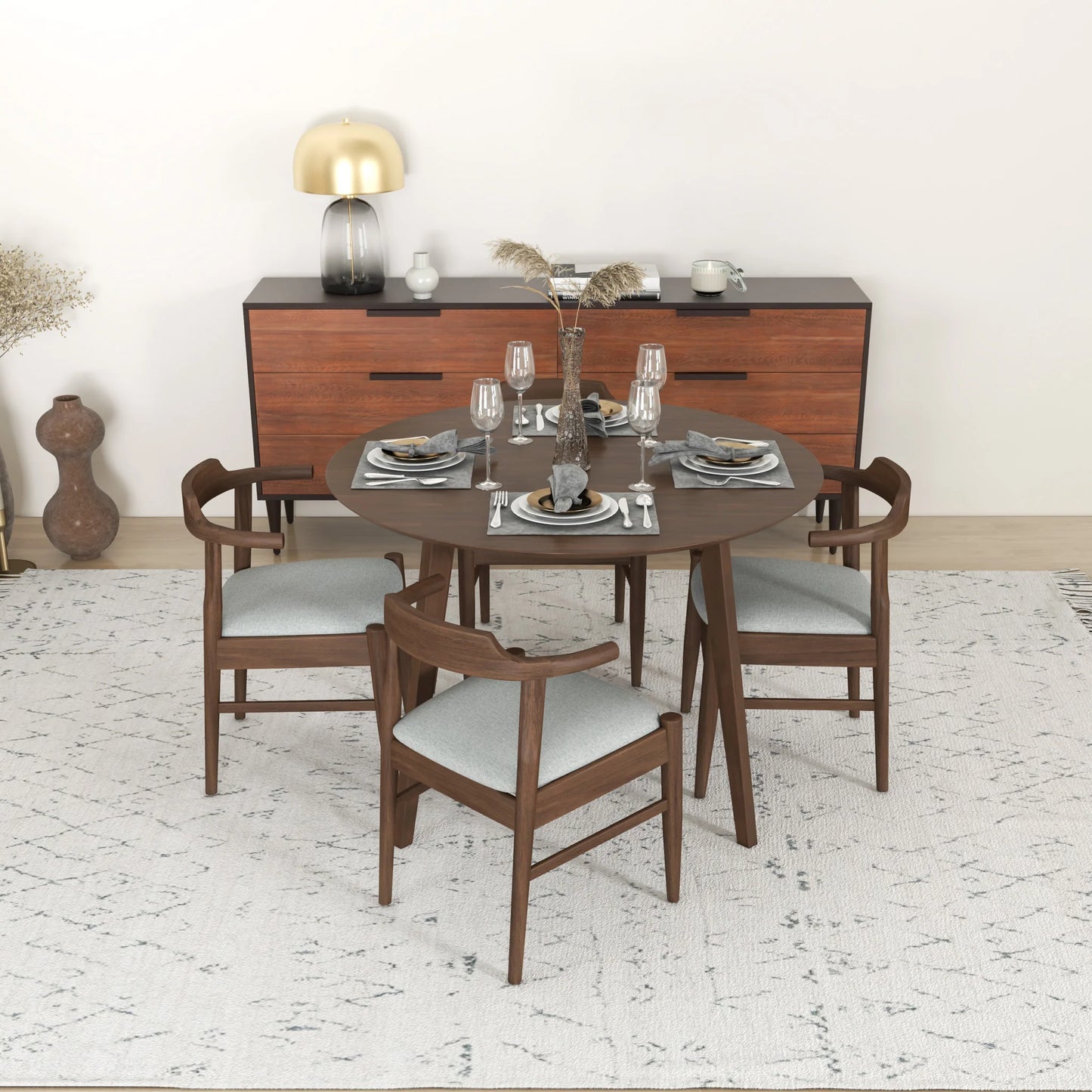 Aliana Dining Set with 4 Zola Gray Chairs (Walnut)