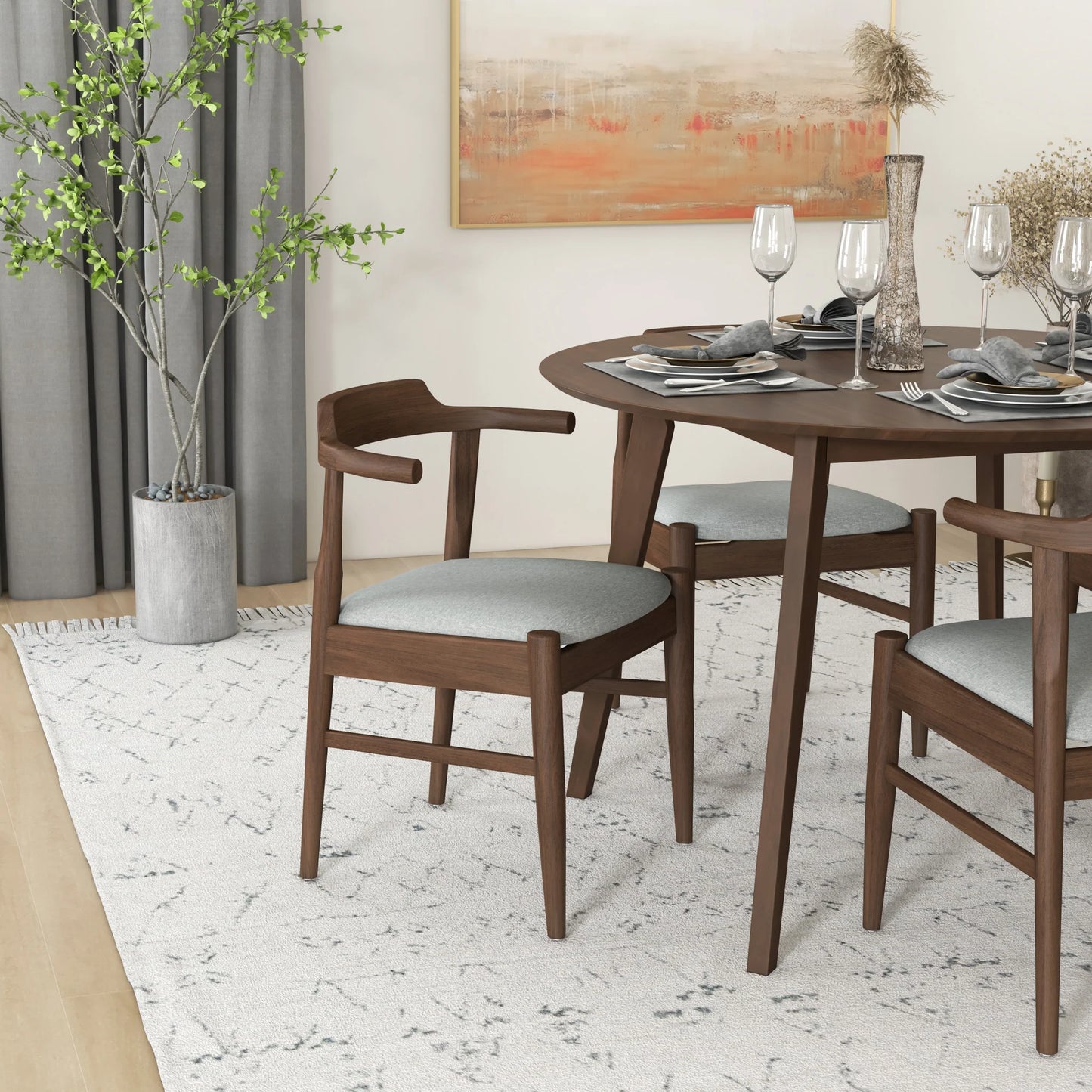 Aliana Dining Set with 4 Zola Gray Chairs (Walnut)