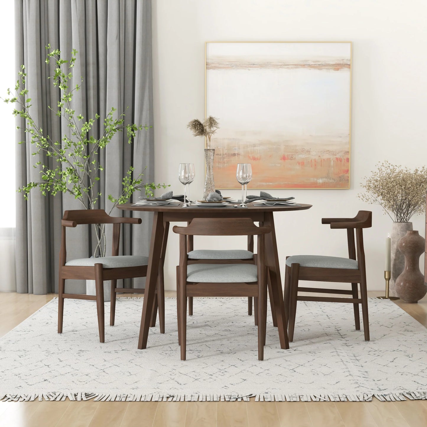 Aliana Dining Set with 4 Zola Gray Chairs (Walnut)