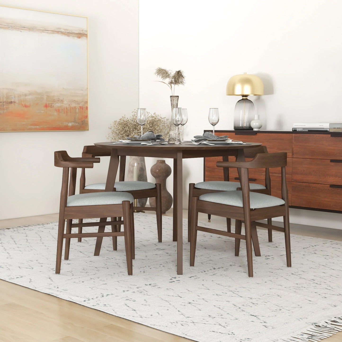 Aliana Dining Set with 4 Zola Gray Chairs (Walnut)
