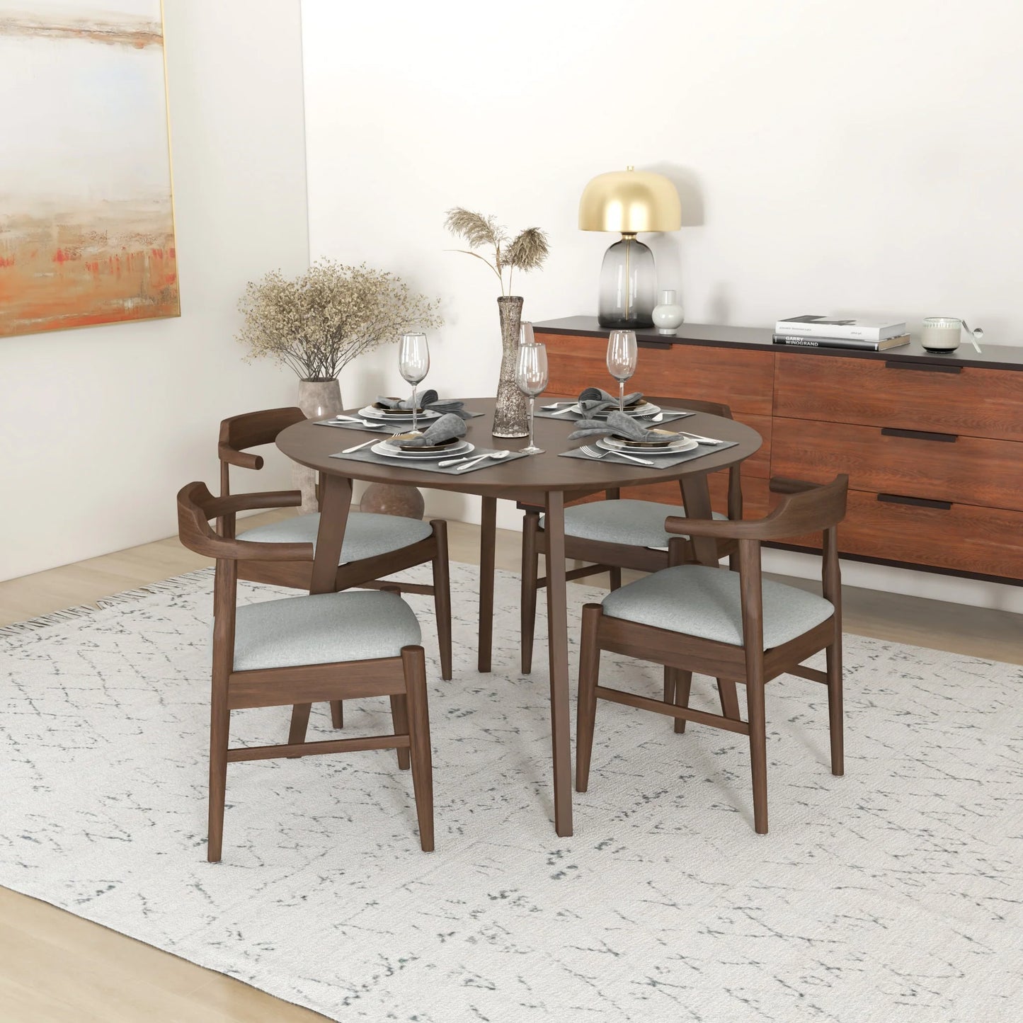 Aliana Dining Set with 4 Zola Gray Chairs (Walnut)