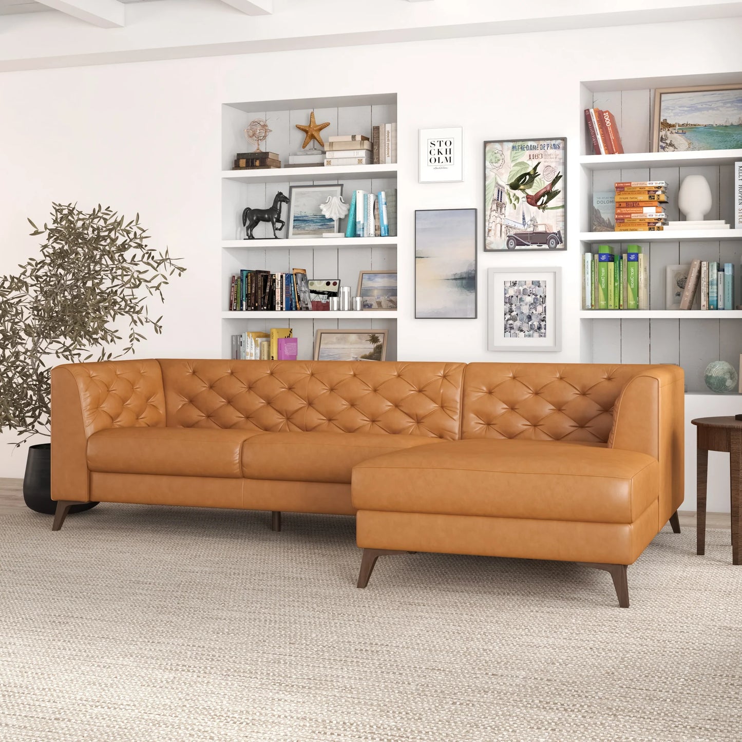 Fargo Sectional Sofa (Tan Leather - Right Facing Chaise)