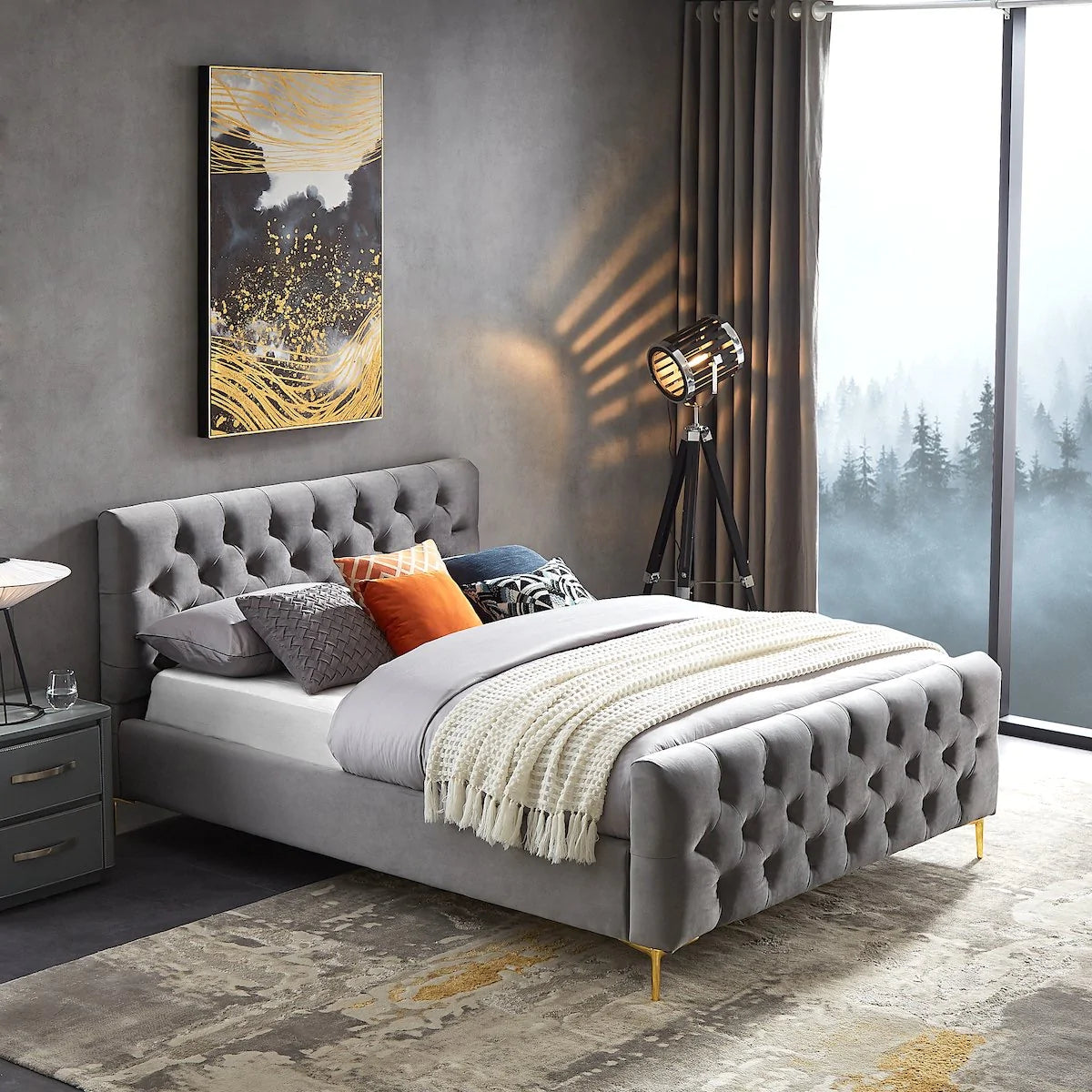 Beverly Platform Bed - Dark Grey Velvet