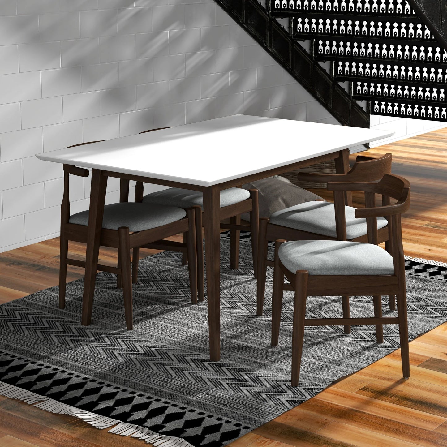 Alpine (Small - White Top) Dining Set with 4 Sterling (Grey) Dining Chairs