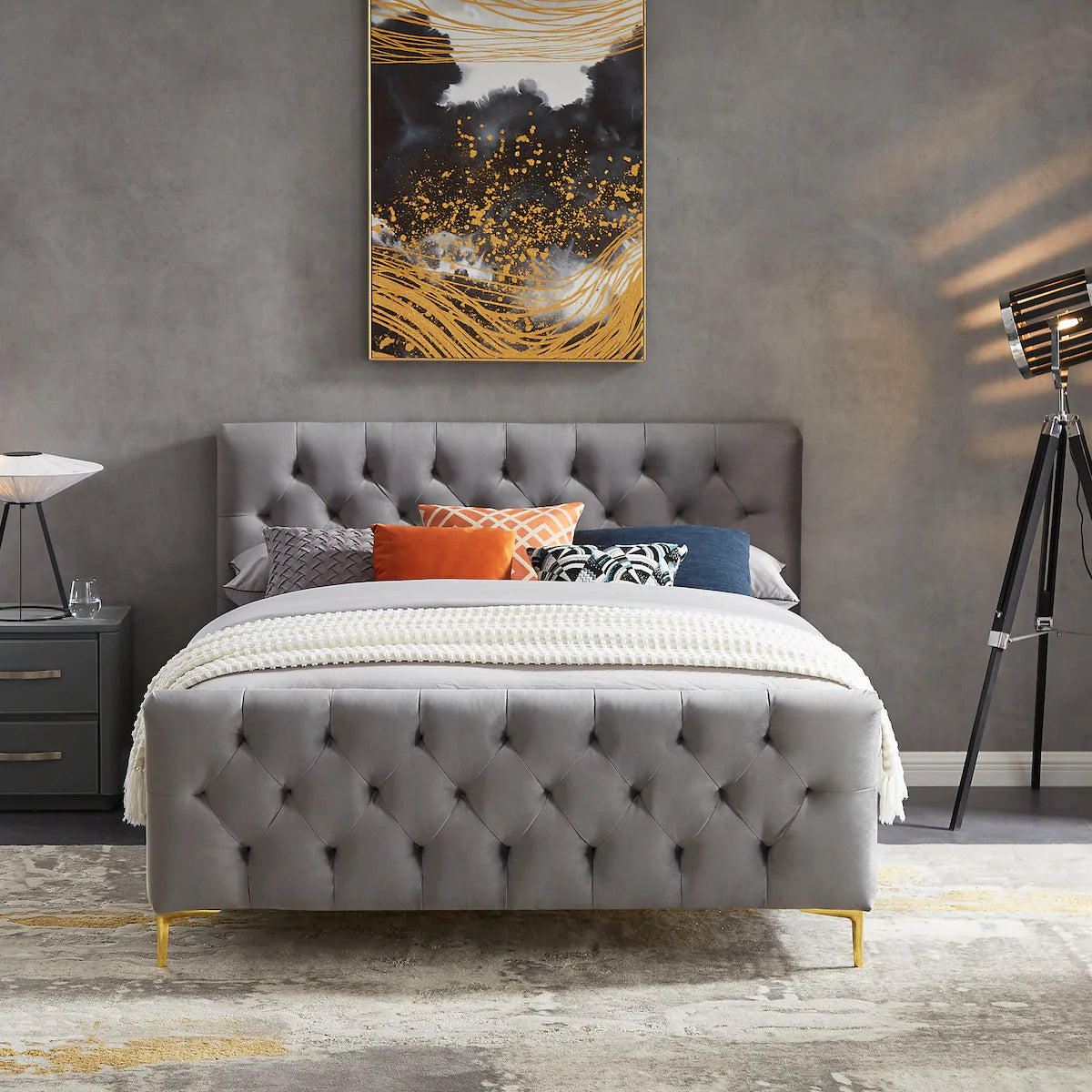 Beverly Platform Bed - Dark Grey Velvet
