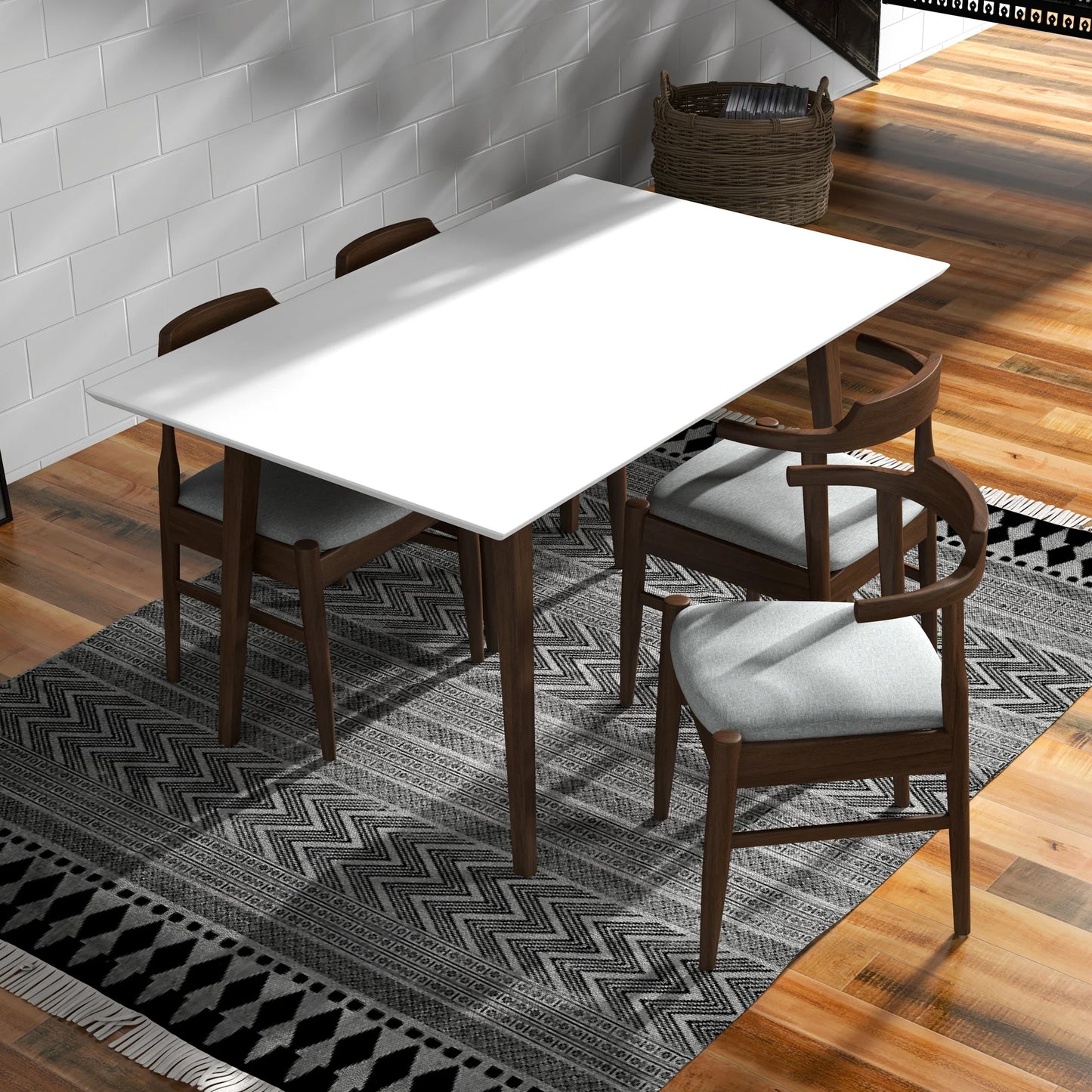 Alpine (Small - White Top) Dining Set with 4 Sterling (Grey) Dining Chairs