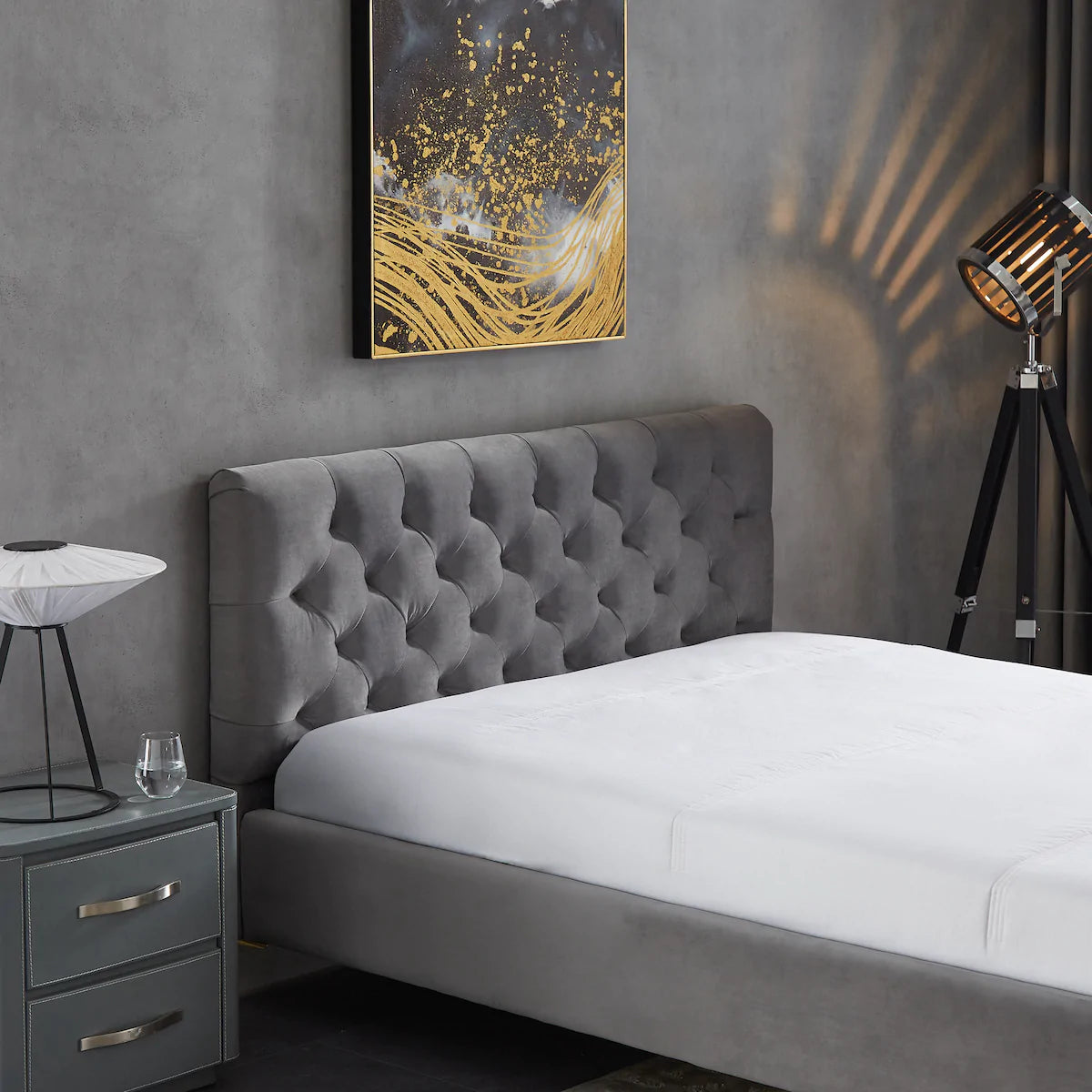 Beverly Platform Bed - Dark Grey Velvet