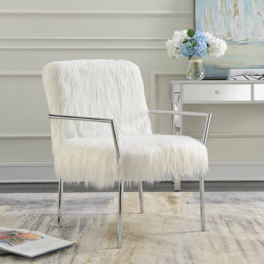 Faux Sheepskin Upholstered Accent Chair With Metal Arm White - 904079