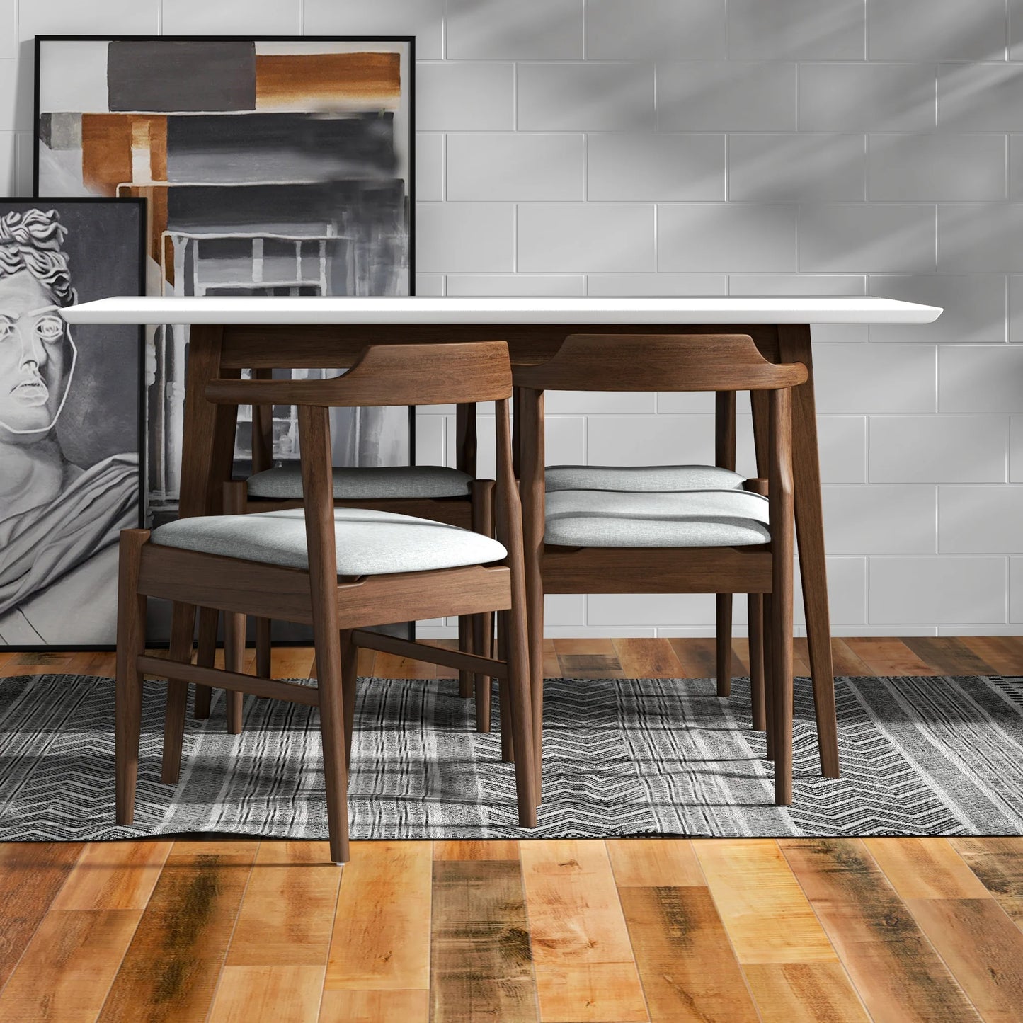 Alpine (Small - White Top) Dining Set with 4 Sterling (Grey) Dining Chairs