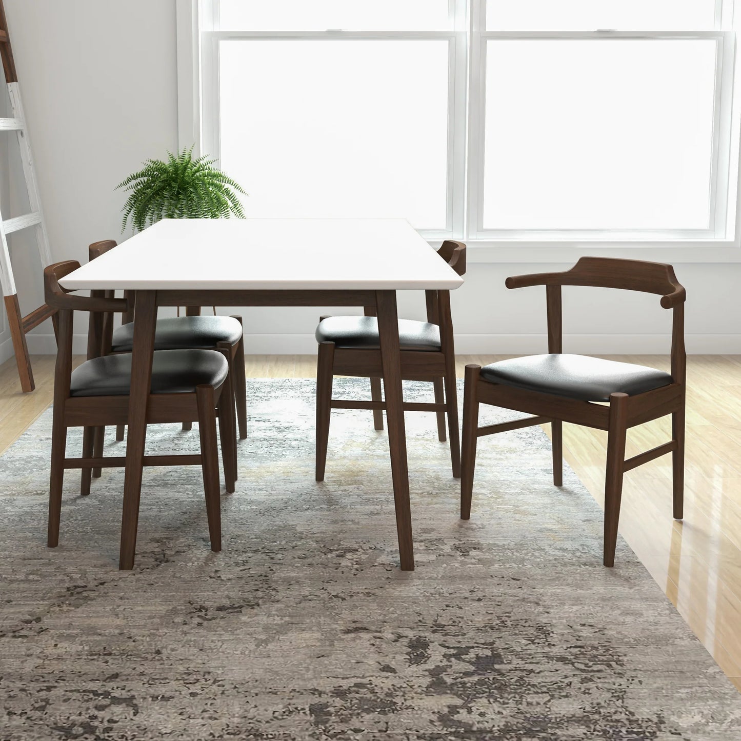 Adira (Large - White) Dining Set with 4 Zola (Black Leather) Dining Chairs