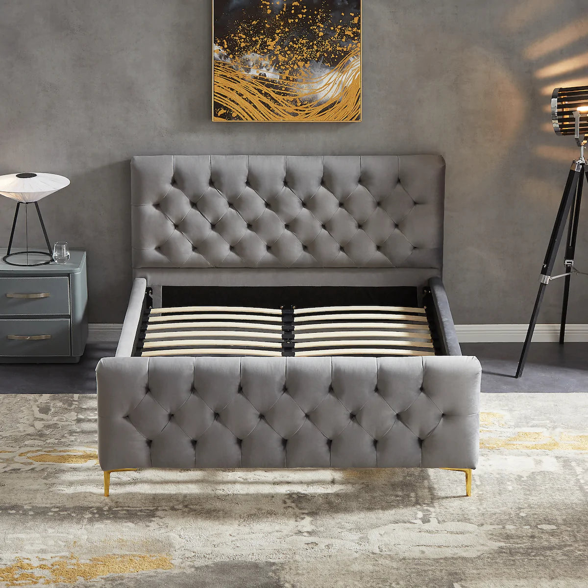 Beverly Platform Bed - Dark Grey Velvet