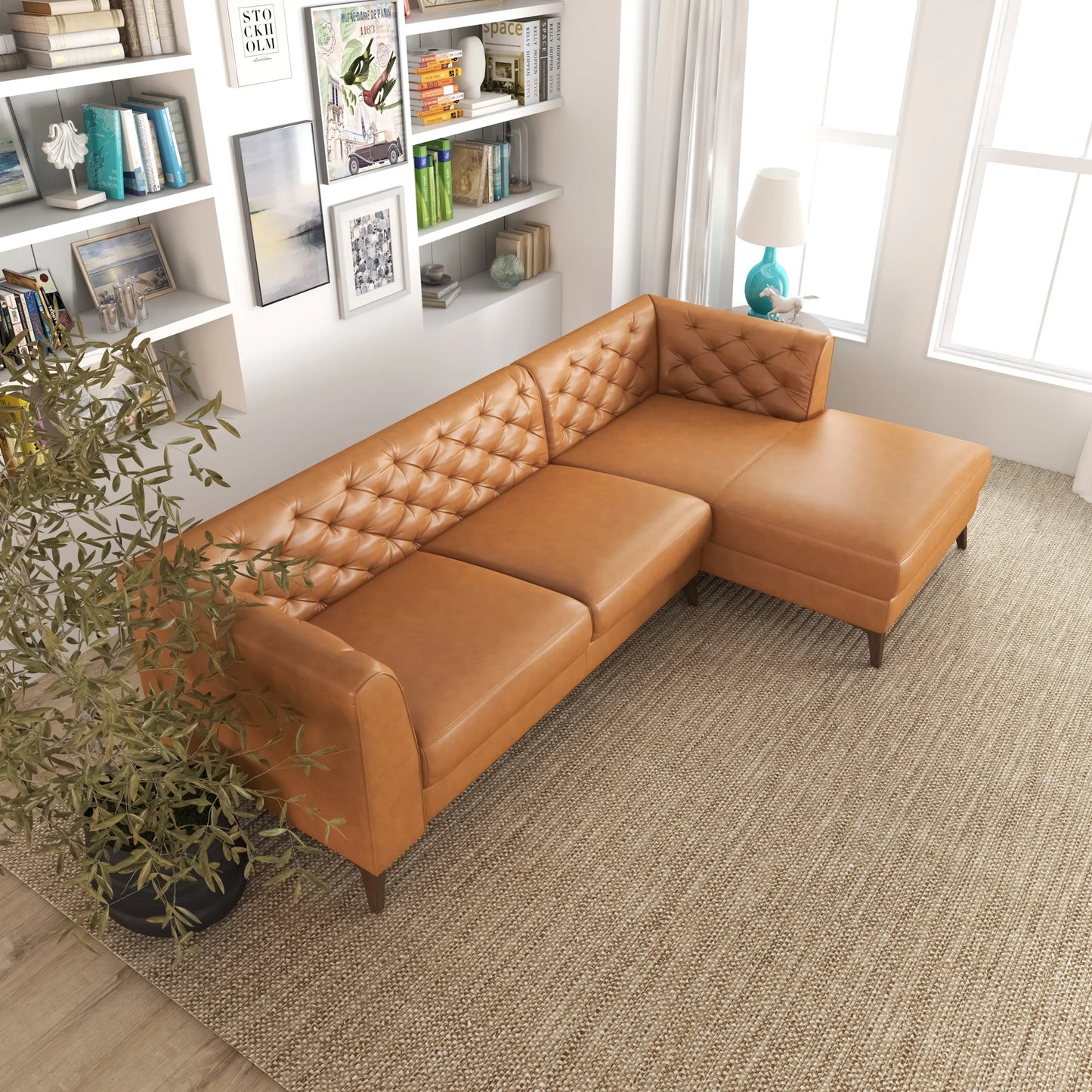 Fargo Sectional Sofa (Tan Leather - Right Facing Chaise)