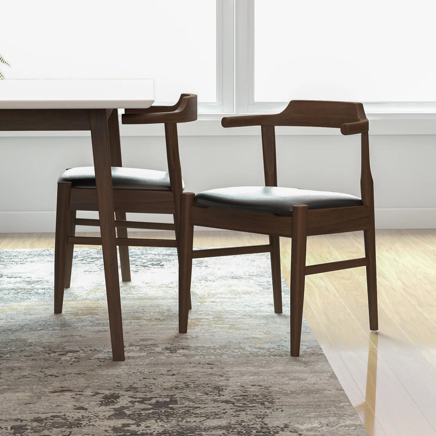 Adira (Large - White) Dining Set with 4 Zola (Black Leather) Dining Chairs