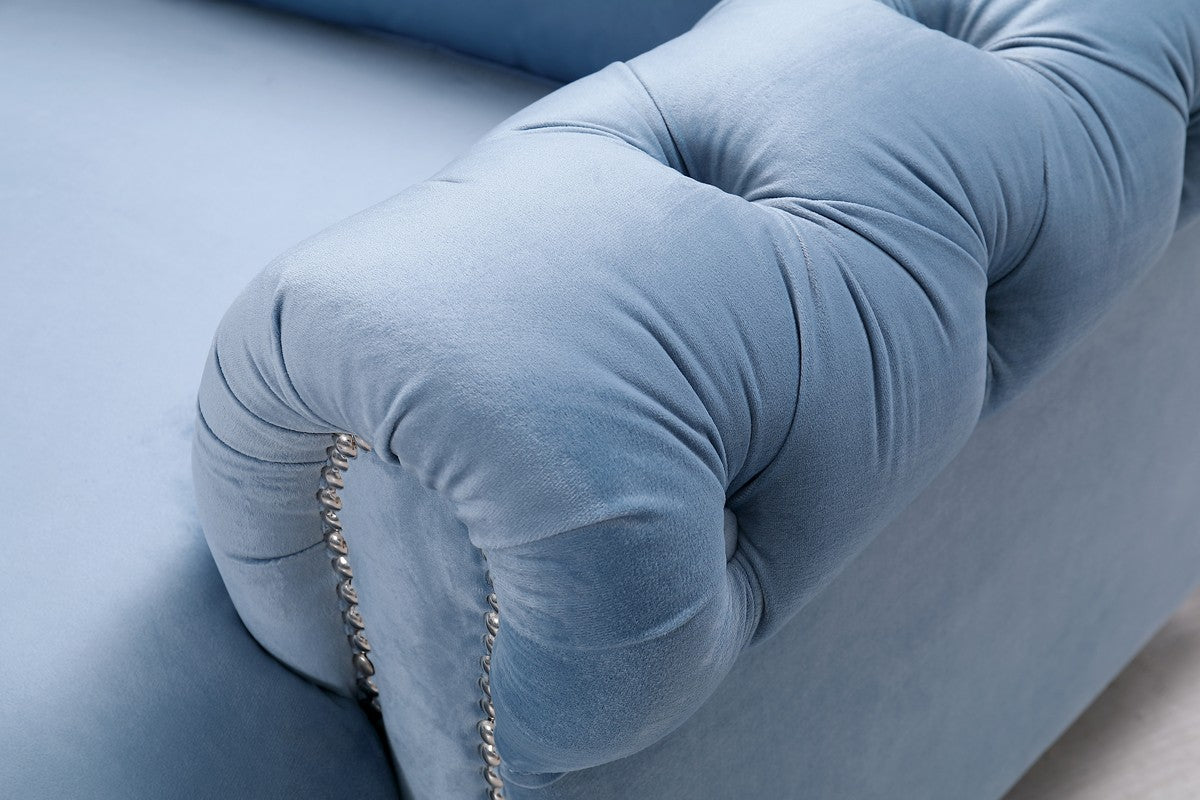 Divani Casa Darla - Modern Blue Velvet Curved Sectional Sofa