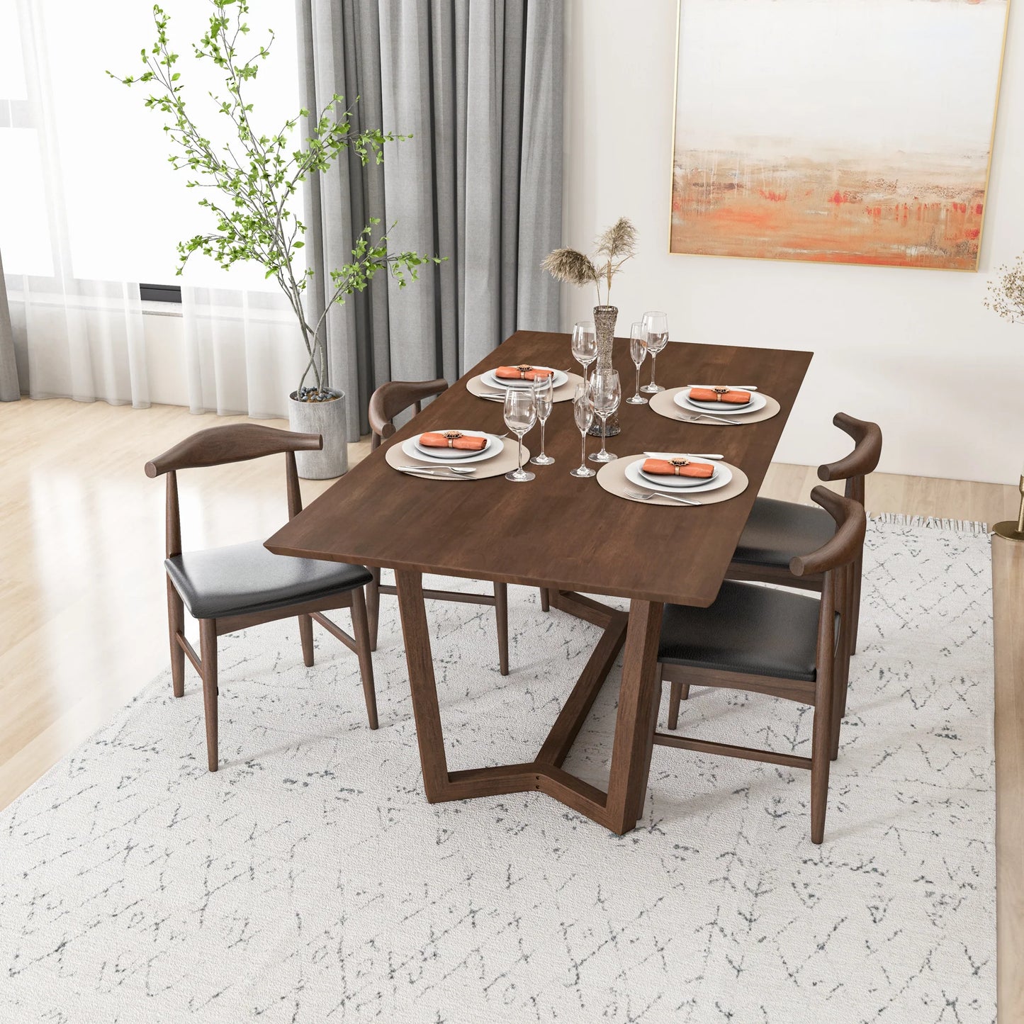 Rolda Dining set with 4 Winston Dining Chairs (Leather)