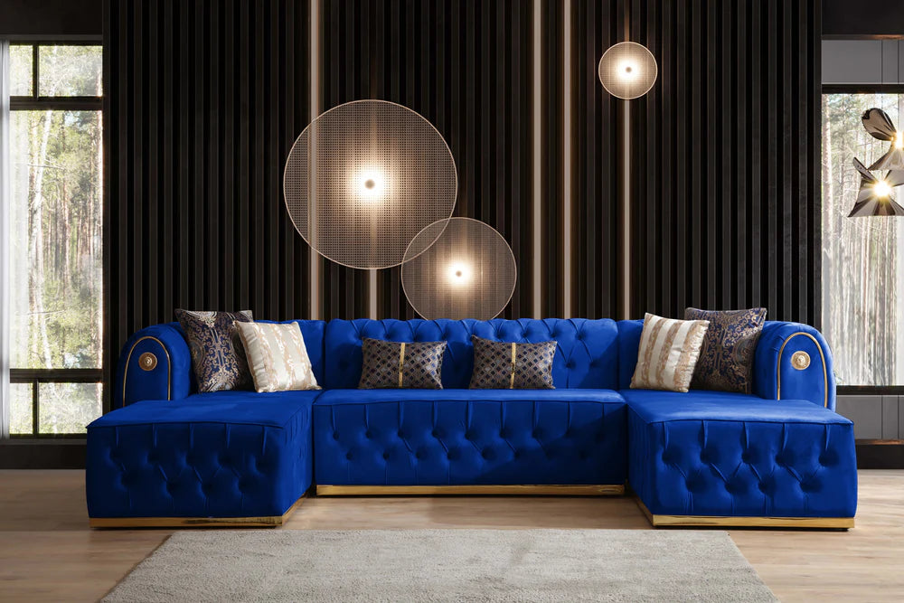 Luna U Double Chase Sectional Velvet Upholstery