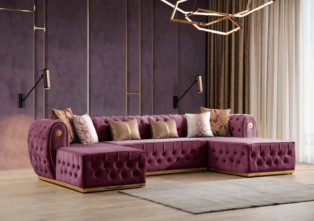 Luna U Double Chase Sectional Velvet Upholstery
