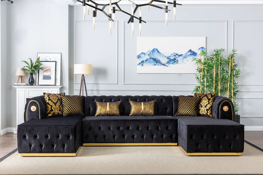 Luna U Double Chase Sectional Velvet Upholstery