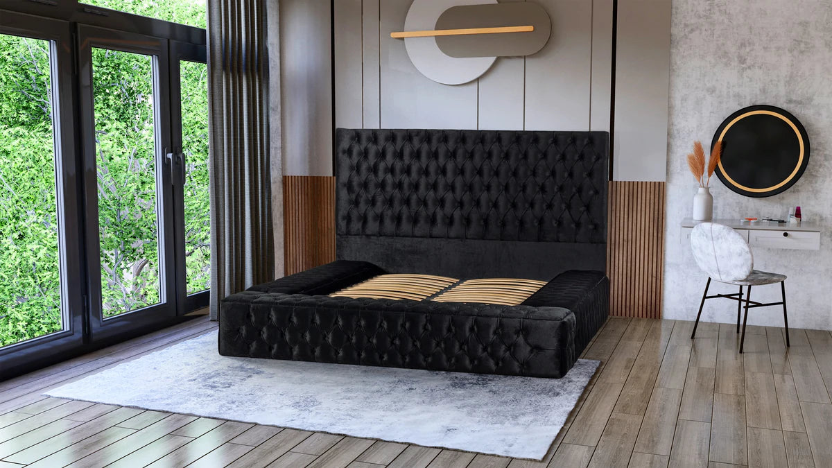 Pandora Velvet Queen Storage Platform Bed - Grey