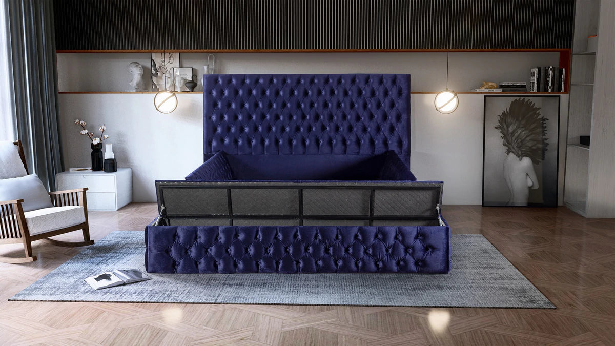 Pandora Velvet Queen Storage Platform Bed - Grey