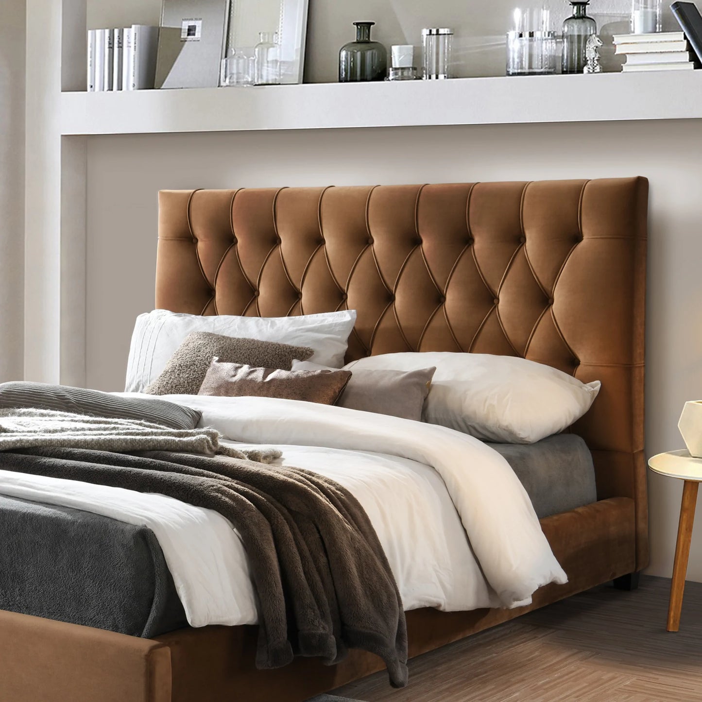 Eldridge Platform Bed - Cognac Velvet