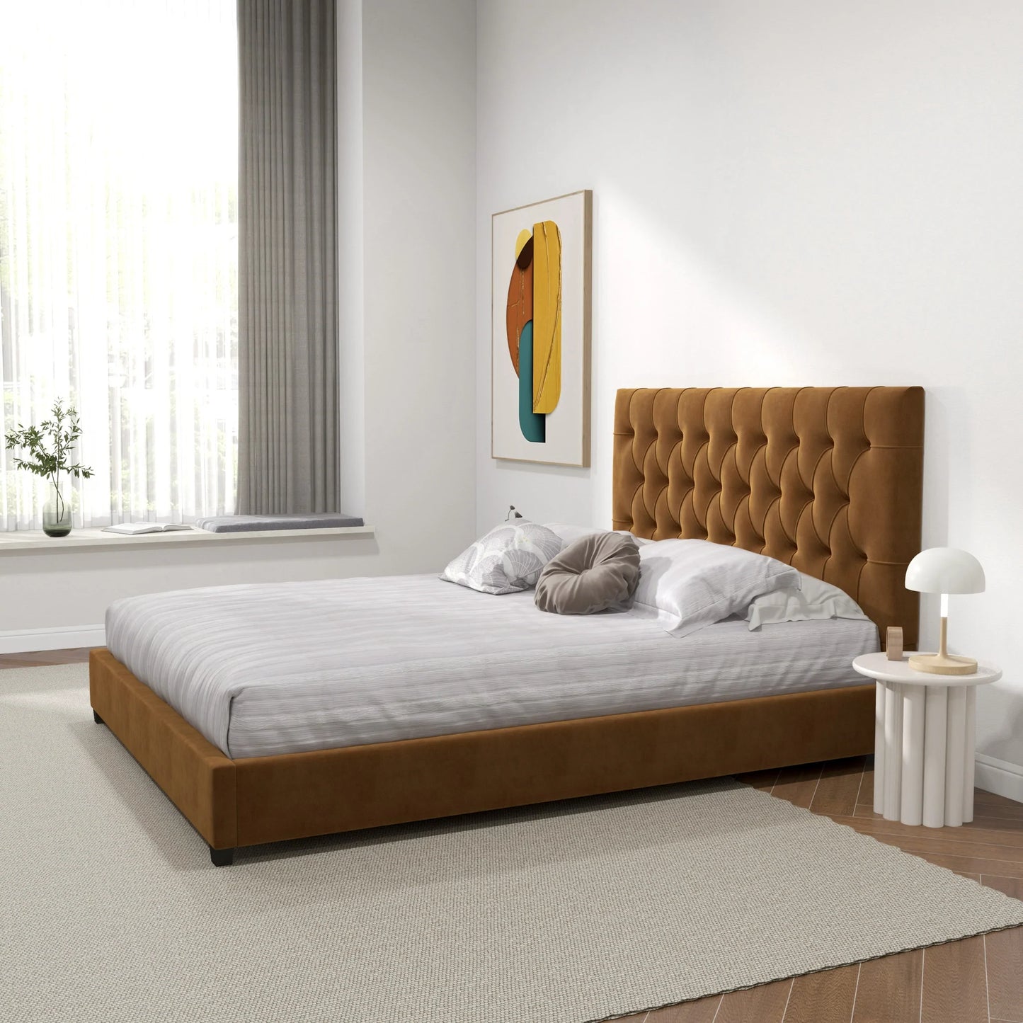 Eldridge Platform Bed - Cognac Velvet