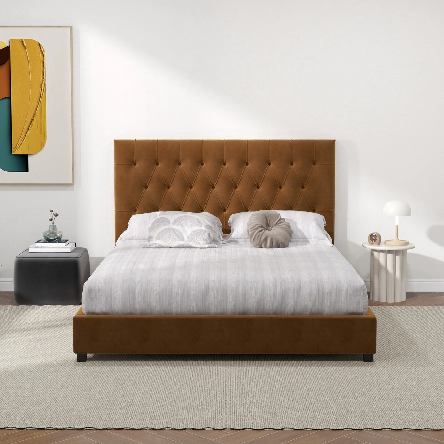 Eldridge Platform Bed - Cognac Velvet