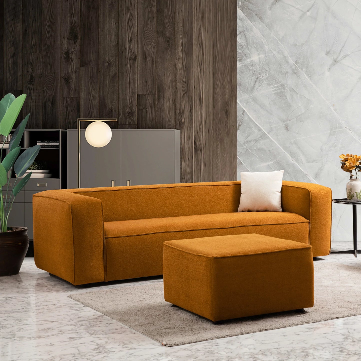 Barcelona Modern Boucle Sofa (Dark Yellow)