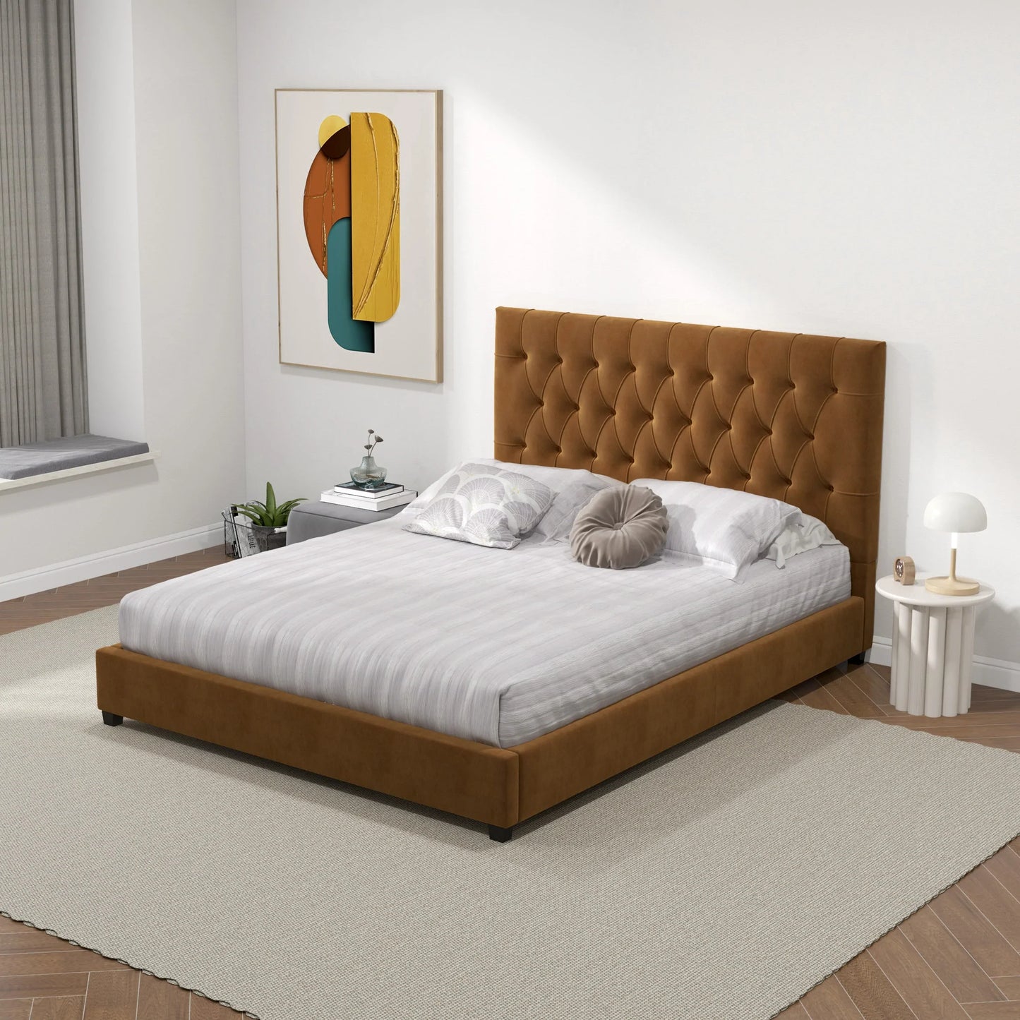 Eldridge Platform Bed - Cognac Velvet