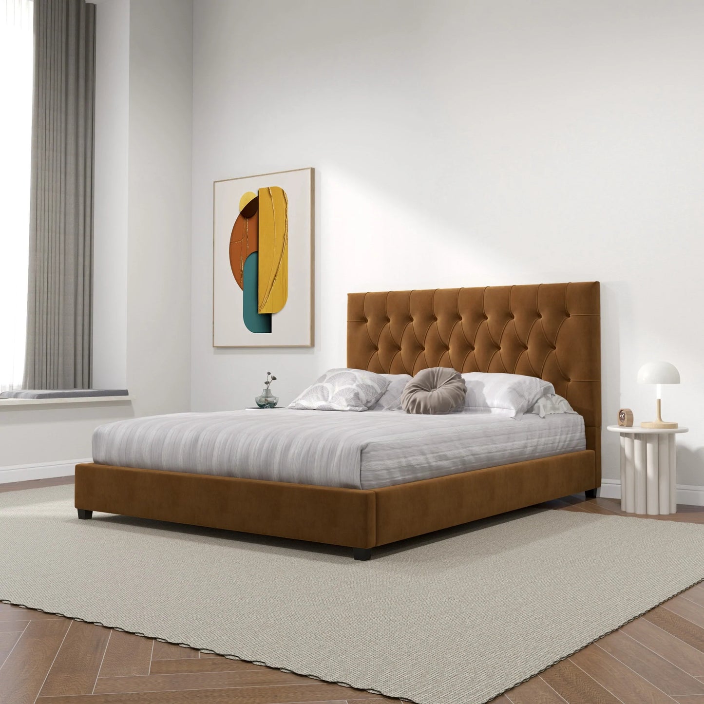 Eldridge Platform Bed - Cognac Velvet