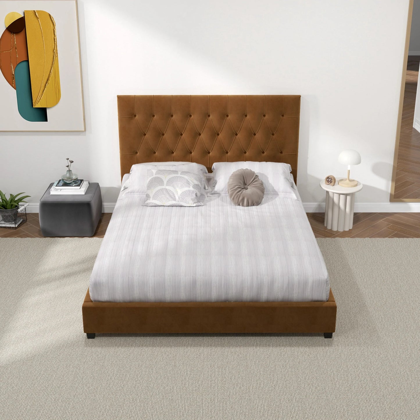 Eldridge Platform Bed - Cognac Velvet