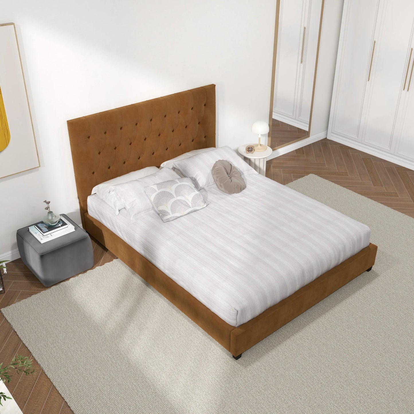 Eldridge Platform Bed - Cognac Velvet