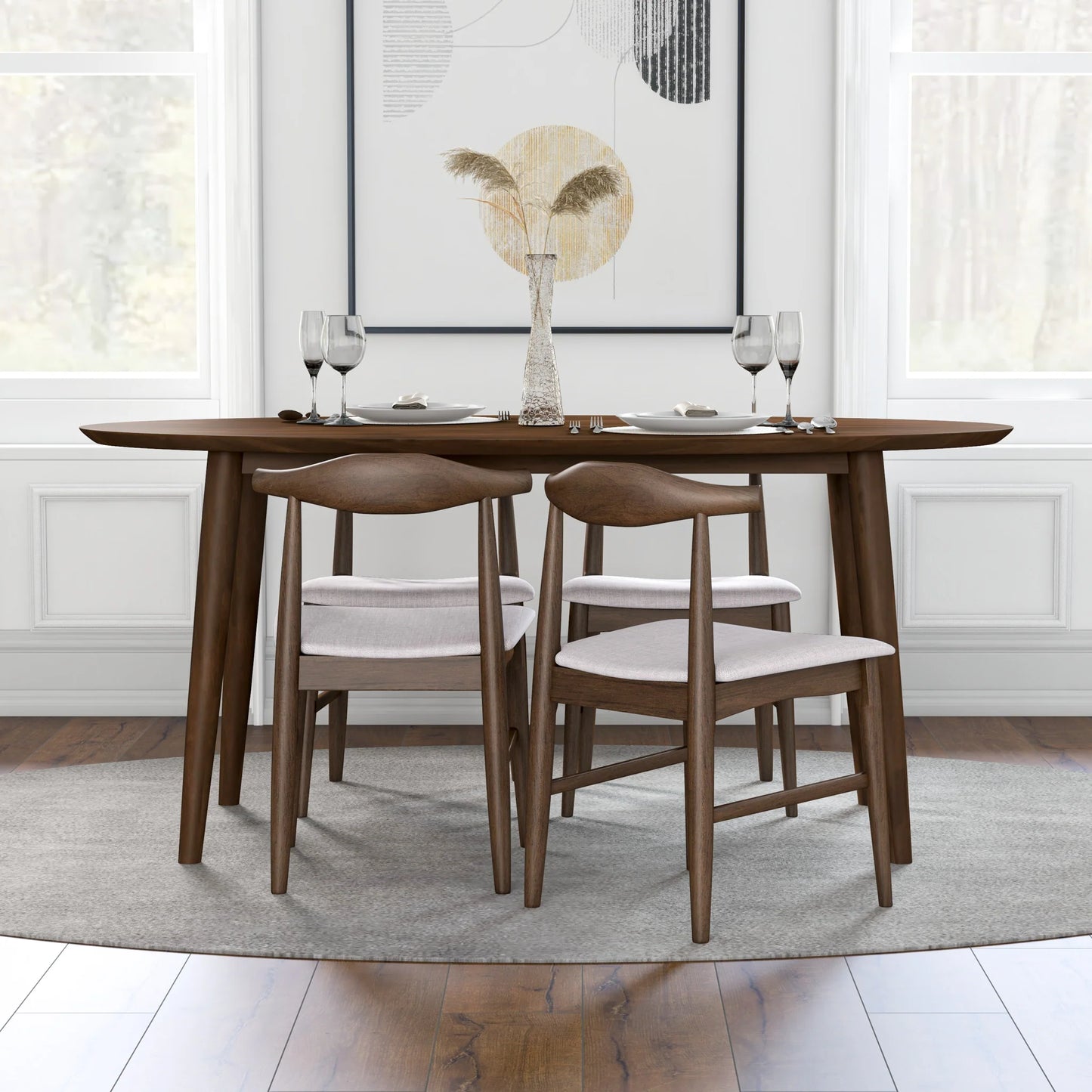 Rixos (Walnut) Oval Dining Set with 4 Winston (Beige) Dining Chairs