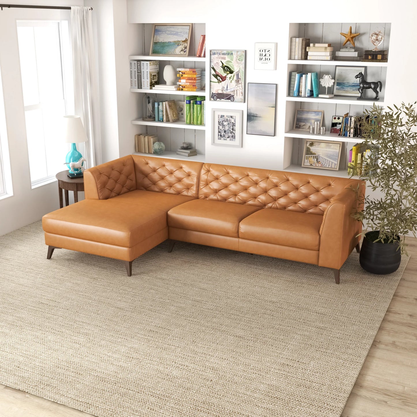 Fargo Sectional Sofa (Tan Leather - Left Facing Chaise)