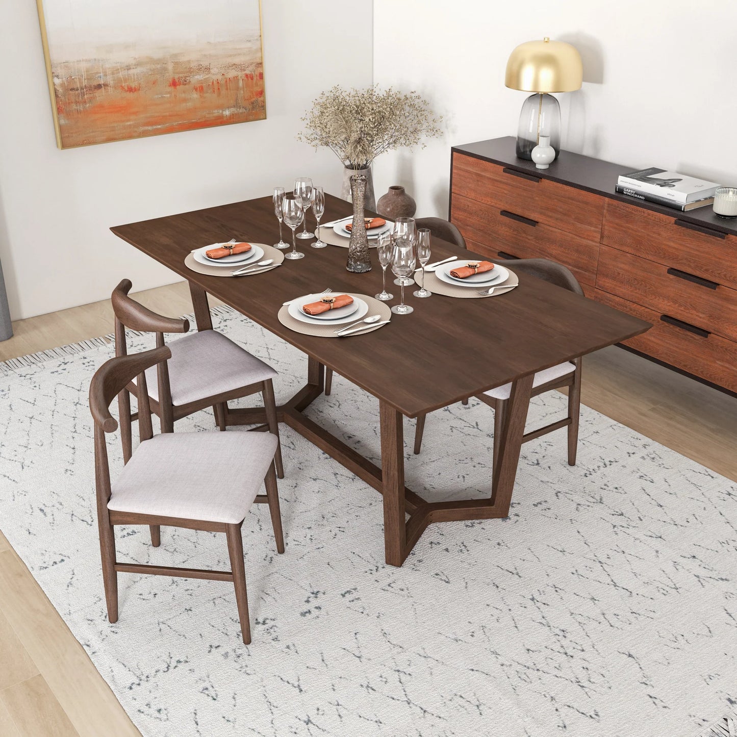 Rolda Dining set with 4 Winston Dining Chairs (Beige Fabric)