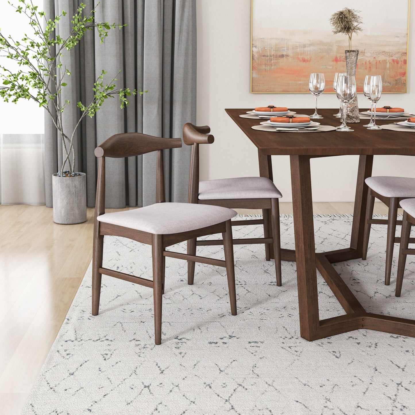 Rolda Dining set with 4 Winston Dining Chairs (Beige Fabric)